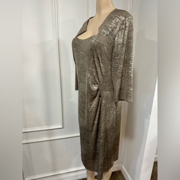 Connected Apparel Gold Shimmery Metallic Short Party Dress Size 16 - Picture 2 of 6